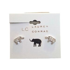 LC LAUREN CONRAD SILVER PLATED CUT OUT ELEPHANT STUD EARRINGS NWT